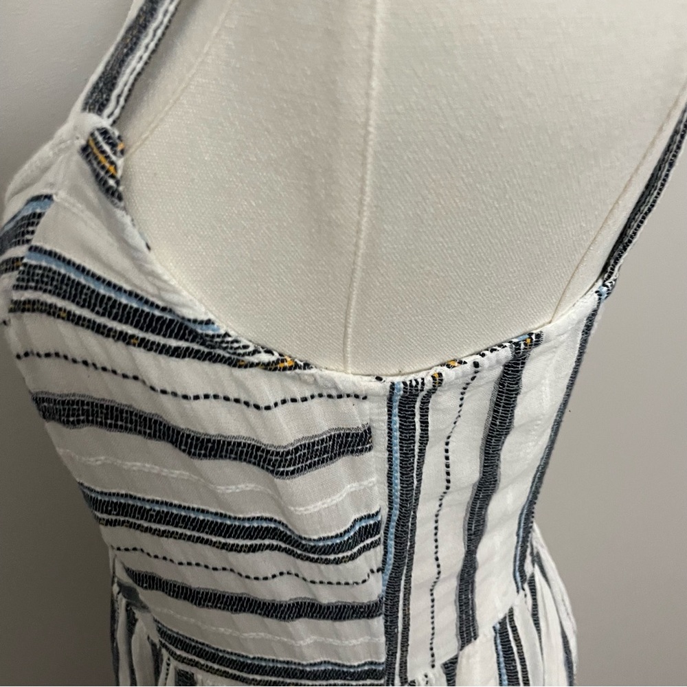 Zara Dres Midi Striped Cotton Button Front Pockets Coastal Beach Cottagecore - Picture 6 of 12